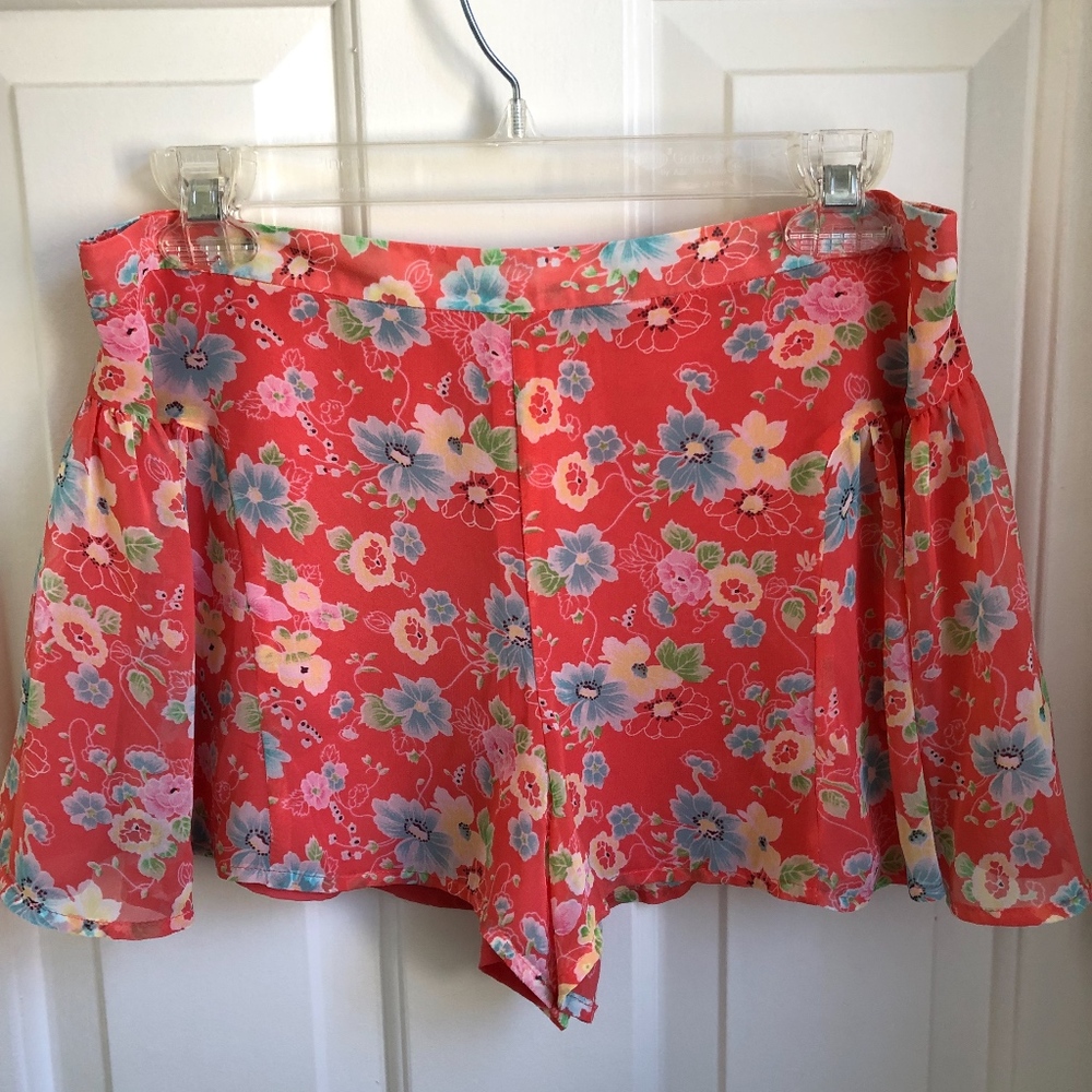 Free People Coral Floral Chiffon Short